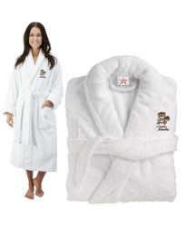 Deluxe Terry cotton with cute bear bride CUSTOM TEXT Embroidery bathrobe